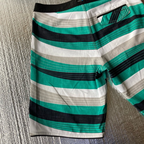 O'Neill Swim Trunks Adult 30 Green Black Striped Mens Bathing Suit Board Shorts - Picture 3 of 16